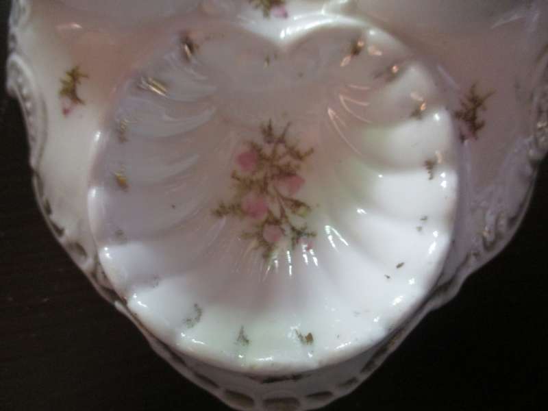 Victorian Porcelain Double Hallmarked Silver Inkwell, handpainted flowers. Exceptional item.