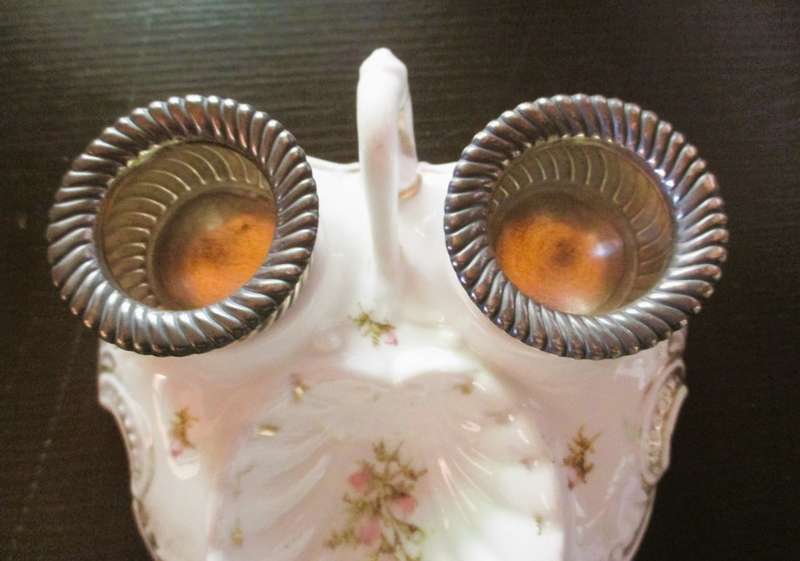 Victorian Porcelain Double Hallmarked Silver Inkwell, handpainted flowers. Exceptional item.