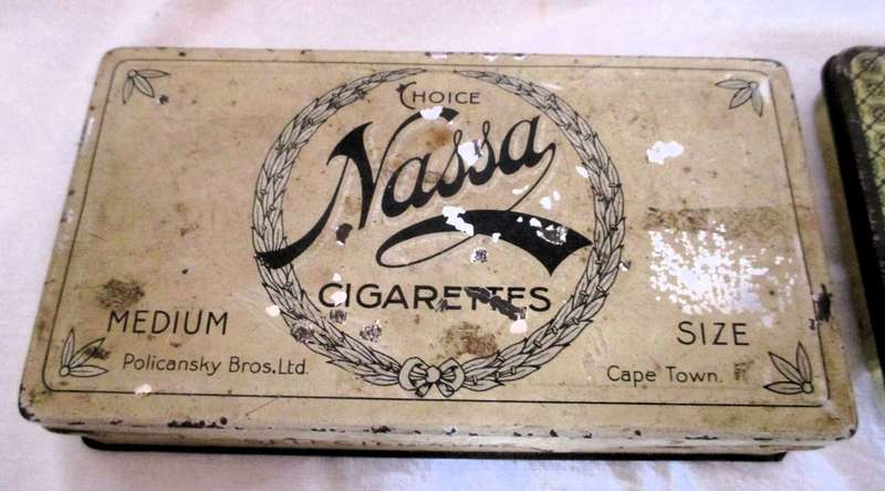 Lot of 2 Vintage Sigarette Tins. Nassa Cigarettes, Cape Town. Ladies decorative Tin.