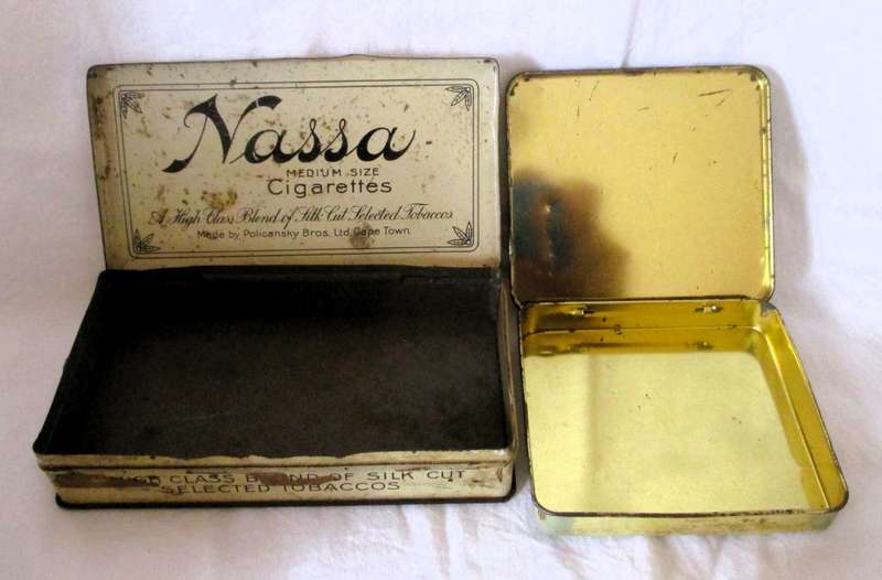 Lot of 2 Vintage Sigarette Tins. Nassa Cigarettes, Cape Town. Ladies decorative Tin.