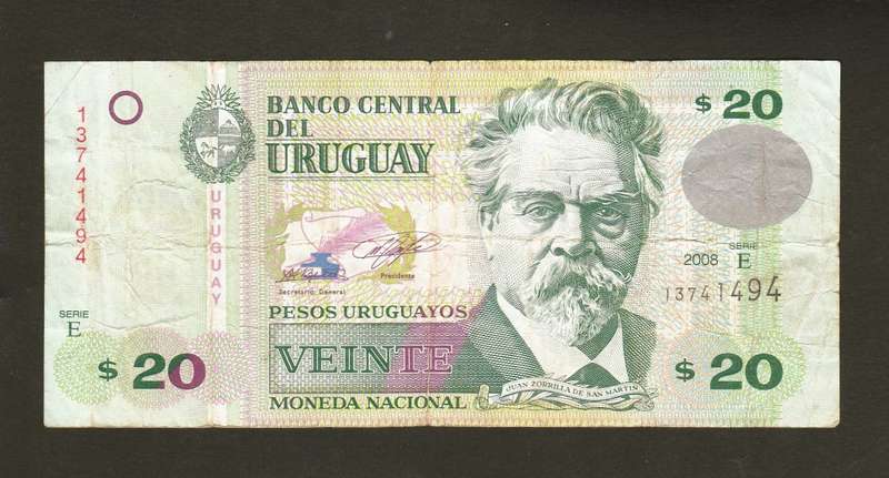 Uruguay 2008 20 Pesos  Banknote, Torn middel below.