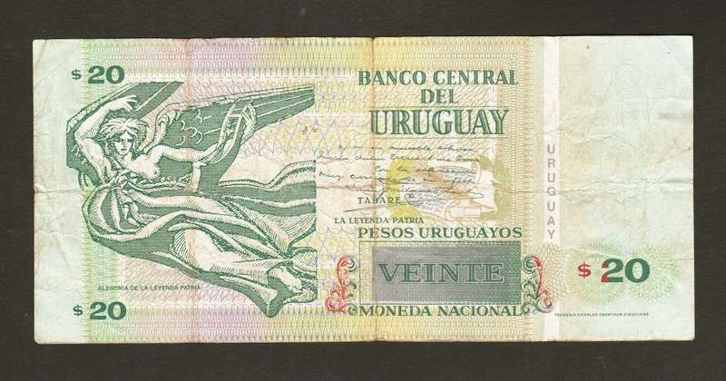 Uruguay 2008 20 Pesos  Banknote, Torn middel below.