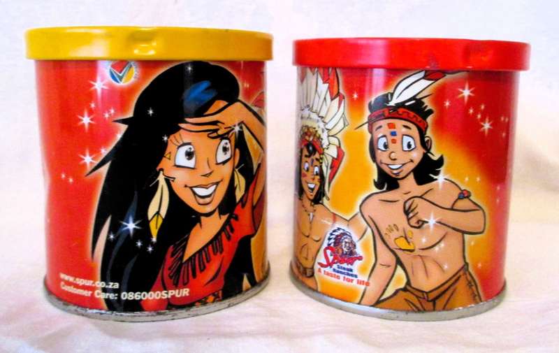 SALE R25 -Vintage Collectable Round SPUR money tins, with lids. 80mm high.