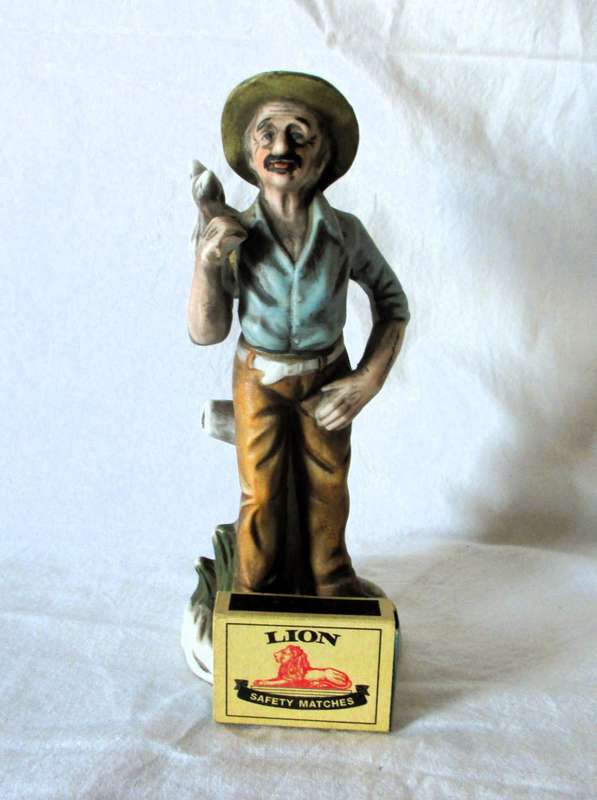 SALE R25 -Vintage Unglazed Porcelain Figurene, old man pilgrim. Made in Taiwan. 200mm high.