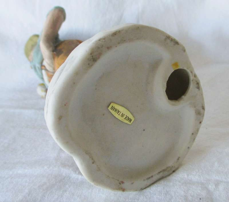 SALE R25 -Vintage Unglazed Porcelain Figurene, old man pilgrim. Made in Taiwan. 200mm high.