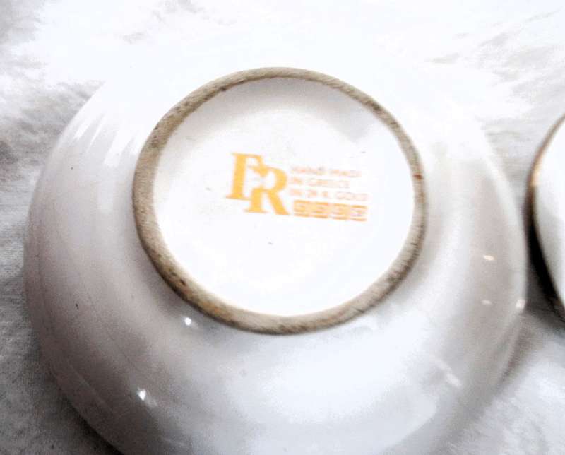 Feax Ceramics Hand Made In Corfu Greece Bros Provatas 24k Gold Decorated Trinket 85mm diameter.