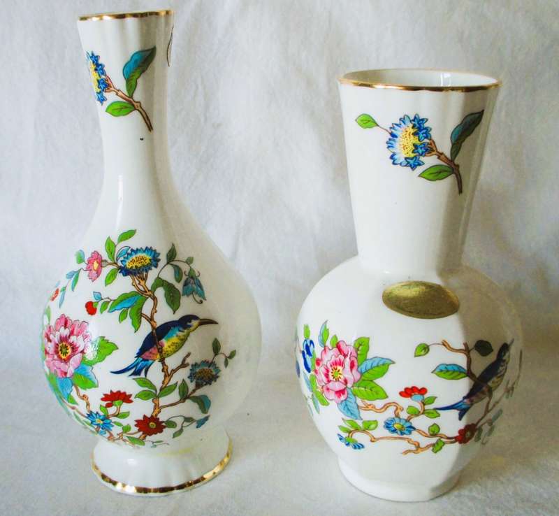 2x Aynsley PEMBROKE Floral Pattern Vase Made in England   16 and 14cm high. Spotless