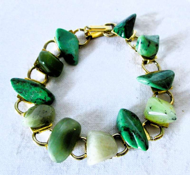 Vintage Green Jade?? Raw Bracelet with sturdy clip. 180mm long.