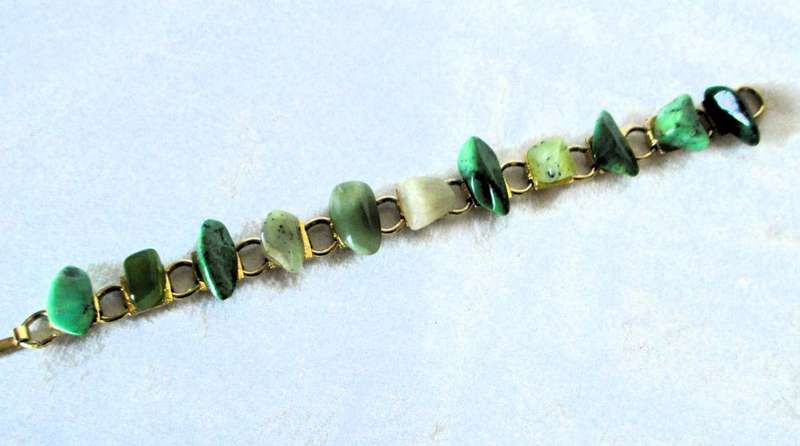 Vintage Green Jade?? Raw Bracelet with sturdy clip. 180mm long.