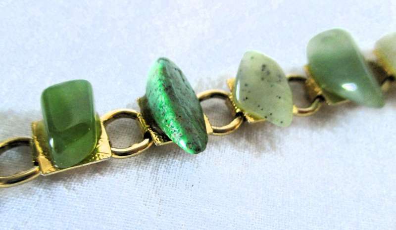 Vintage Green Jade?? Raw Bracelet with sturdy clip. 180mm long.