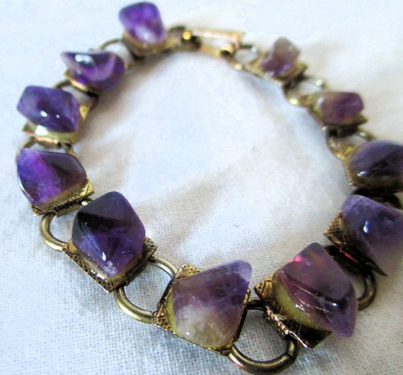 Vintage Raw Amethysts Bracelet with sturdy clip. 180mm long.