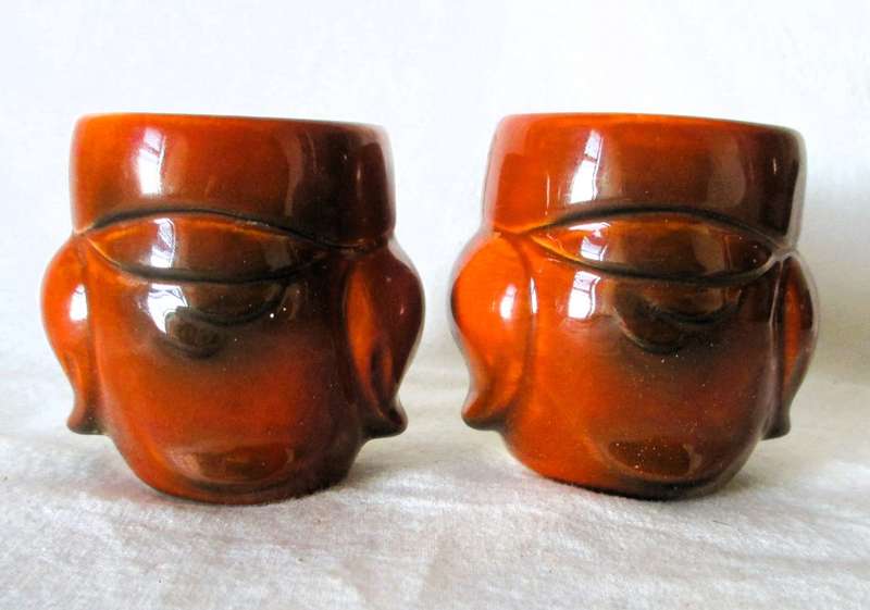SUPER RARE FIND Vintage Goebel Porcelain Owl lot of 2 egg cups. 60mm high,