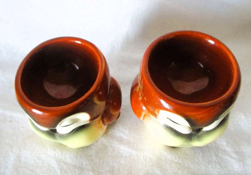 SUPER RARE FIND Vintage Goebel Porcelain Owl lot of 2 egg cups. 60mm high,