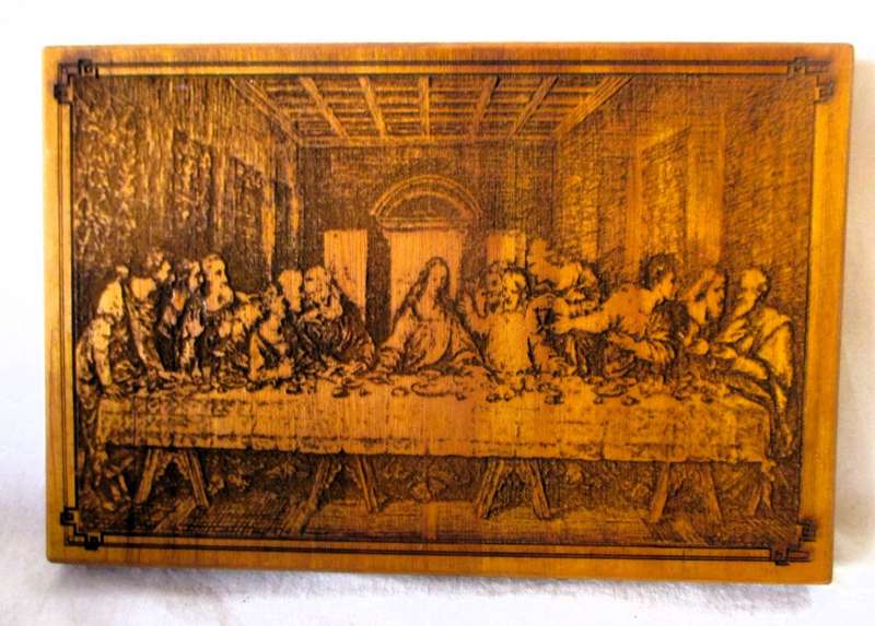 SALE R25 - Solid Wood Burning Last Supper Picture for wall hinging.  195x130 mm
