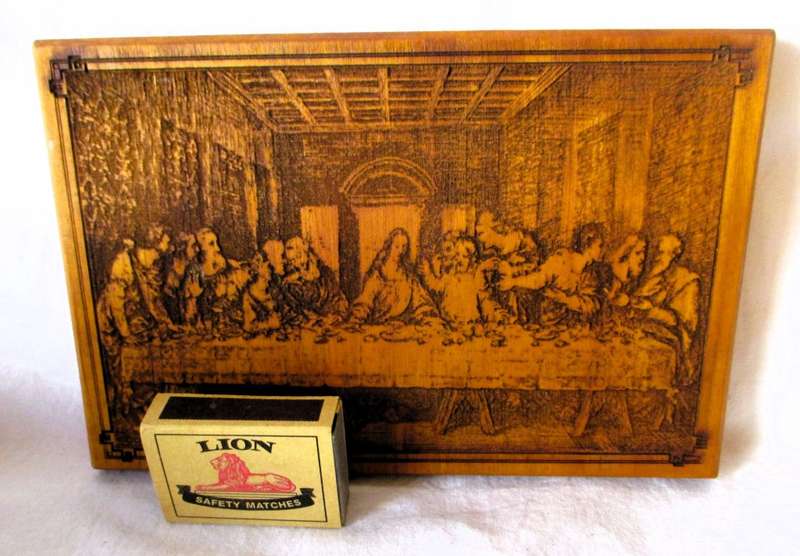 SALE R25 - Solid Wood Burning Last Supper Picture for wall hinging.  195x130 mm