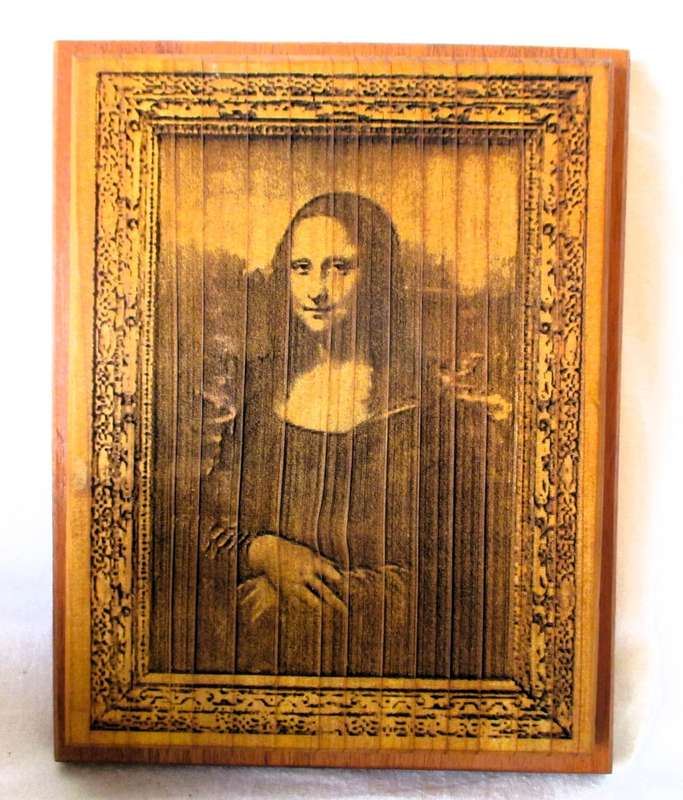 SALE R25 - Solid Wood Burning Mona Lisa Picture for wall hinging.  190x150 mm