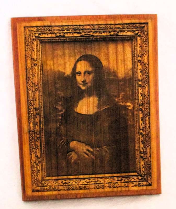 SALE R25 - Solid Wood Burning Mona Lisa Picture for wall hinging.  190x150 mm