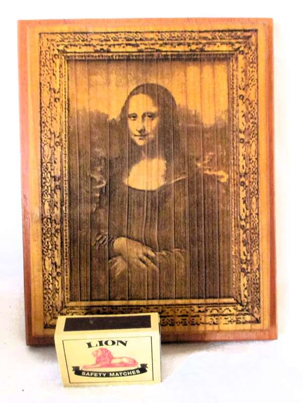 SALE R25 - Solid Wood Burning Mona Lisa Picture for wall hinging.  190x150 mm