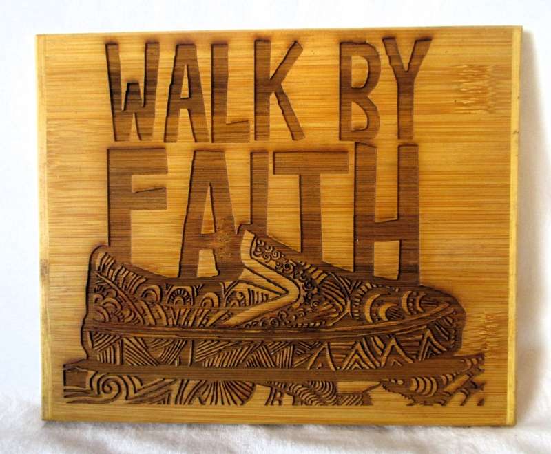 SALE R25 - Solid Wood Burning Walk by Faith Picture for wall hinging.  180x150 mm