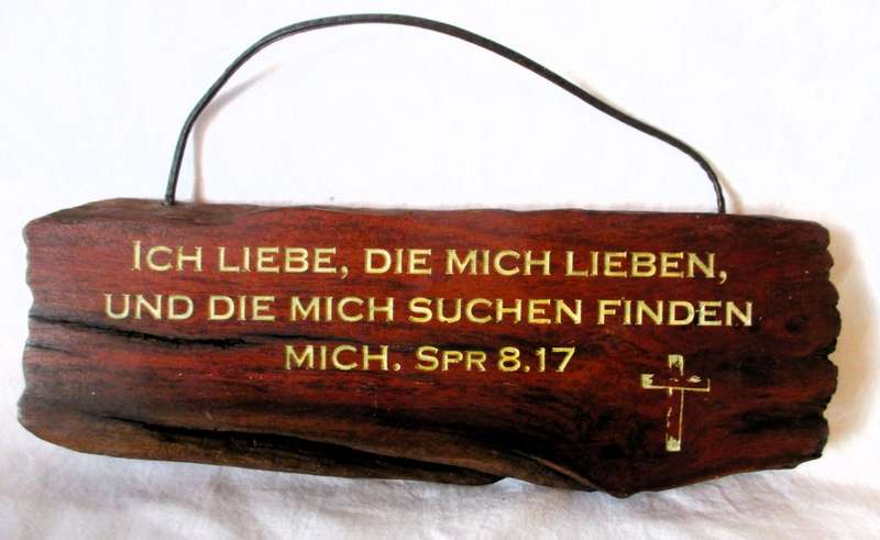 SALE R25 - Solid Wood Burning Bible Verse in German for wall hinging.  300x100 mm