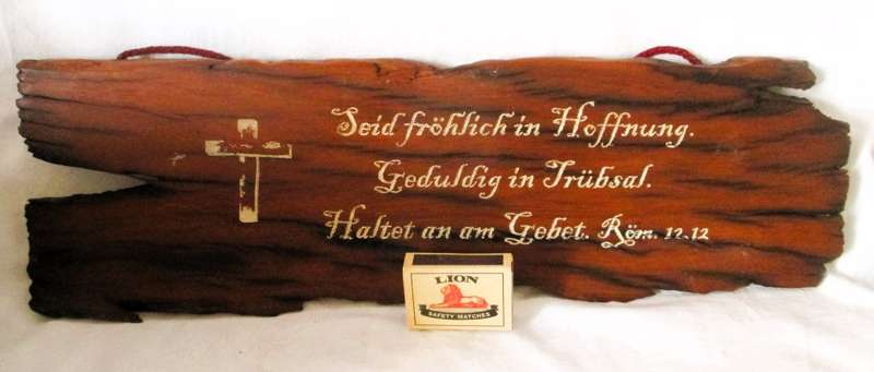 SALE R25 - Solid Wood Burning Bible Verse in German for wall hinging.  440x140 mm