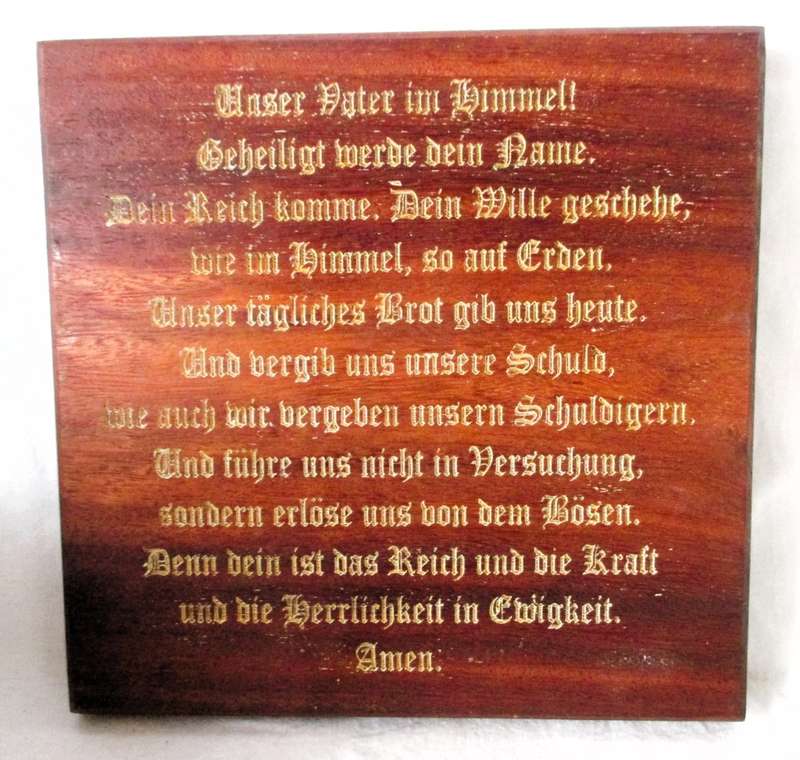 SALE R25 - Solid Wood Burning Prayer in German for wall hinging.  215x215 mm