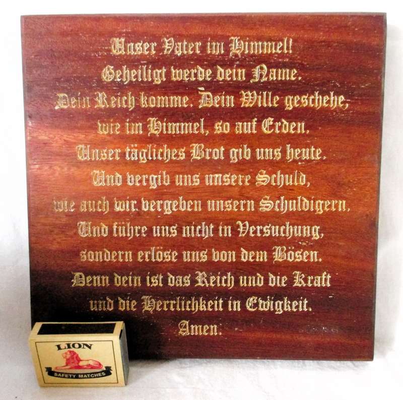 SALE R25 - Solid Wood Burning Prayer in German for wall hinging.  215x215 mm