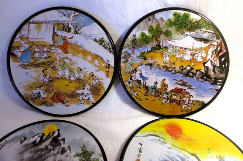 6 VINTAGE COASTERS KOREAN LIFE SCENES ARTIST YEON SEE HEE ENGLISH & KOREAN