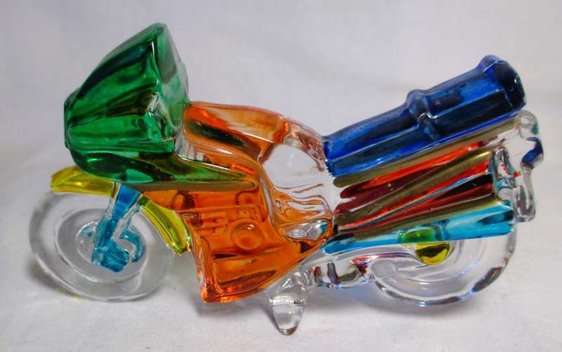 Hand Painted Murano Glass Motorcycle. Perfect item. 115mm x 75mm.