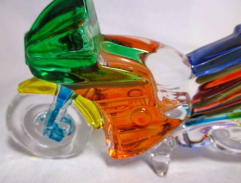 Hand Painted Murano Glass Motorcycle. Perfect item. 115mm x 75mm.