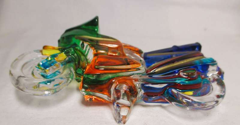 Hand Painted Murano Glass Motorcycle. Perfect item. 115mm x 75mm.