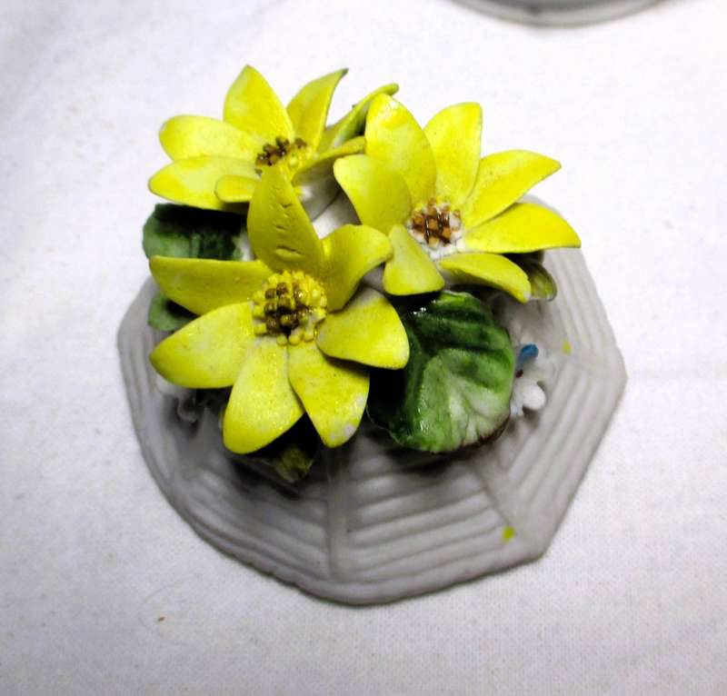 Two Vintage unglazed ceramic decor items. Delicate flowers on Vase and honey pot. Bilbao.