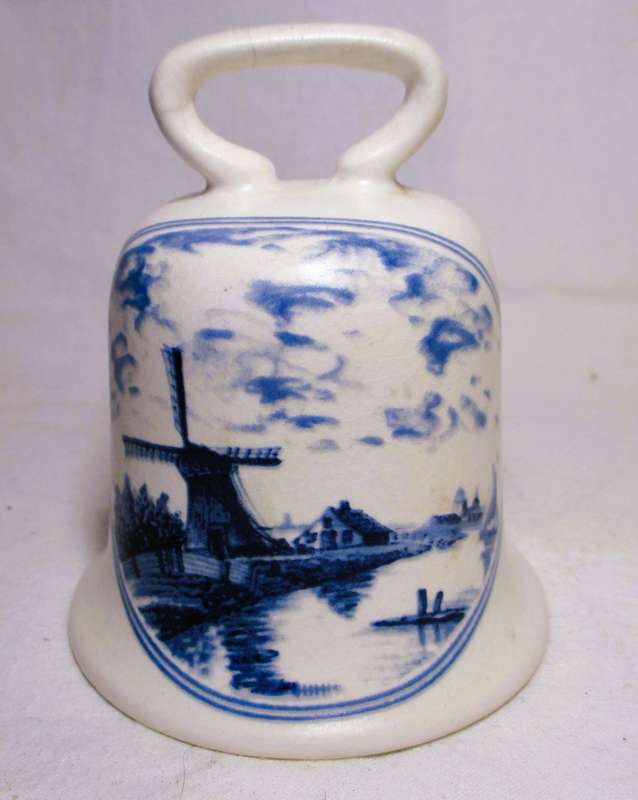 Vintage Delt Blue and White Bell. Small hairline crack on handle. 100mm high.