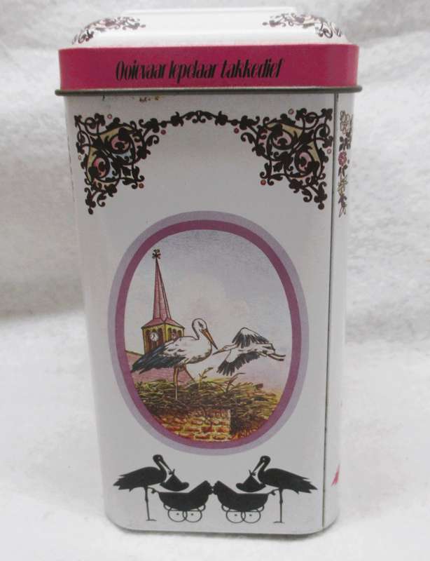 Two Vintage De Ruyter Rose and White mouse tins. Baby girl gifts. One with original tea bags.
