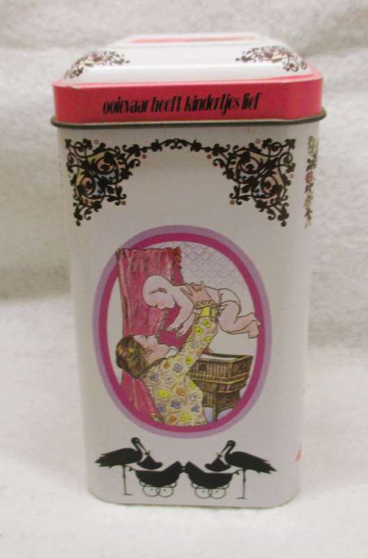 Two Vintage De Ruyter Rose and White mouse tins. Baby girl gifts. One with original tea bags.