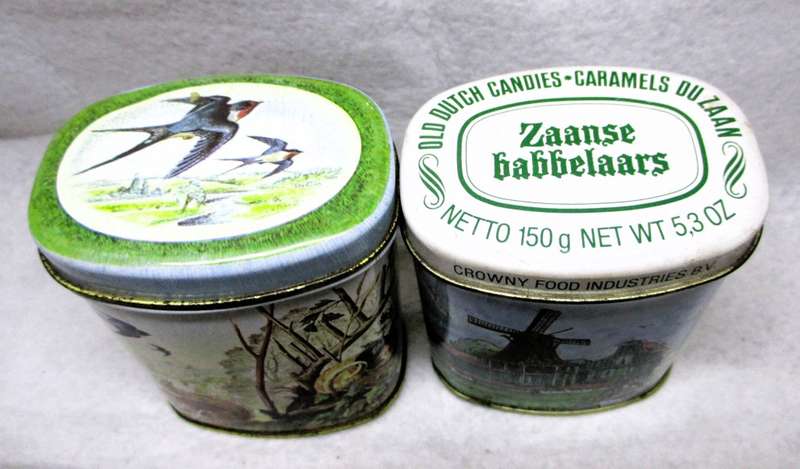 Vintage Two Dutch Collectable Tins. One with original sealed candy and with Tea. Dont consume. 100mm