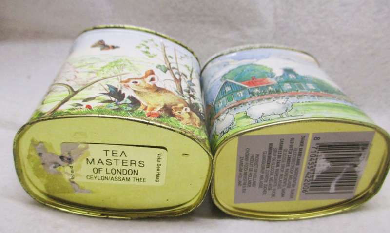 Vintage Two Dutch Collectable Tins. One with original sealed candy and with Tea. Dont consume. 100mm