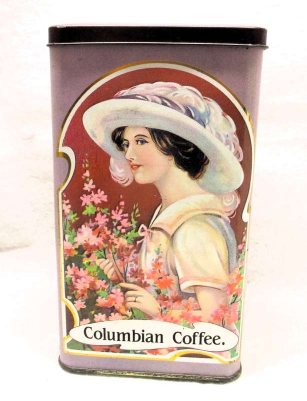 VINTAGE Beautiful Columbian Coffee tin 17 x 9 cm Collector Rare Rare 80s
