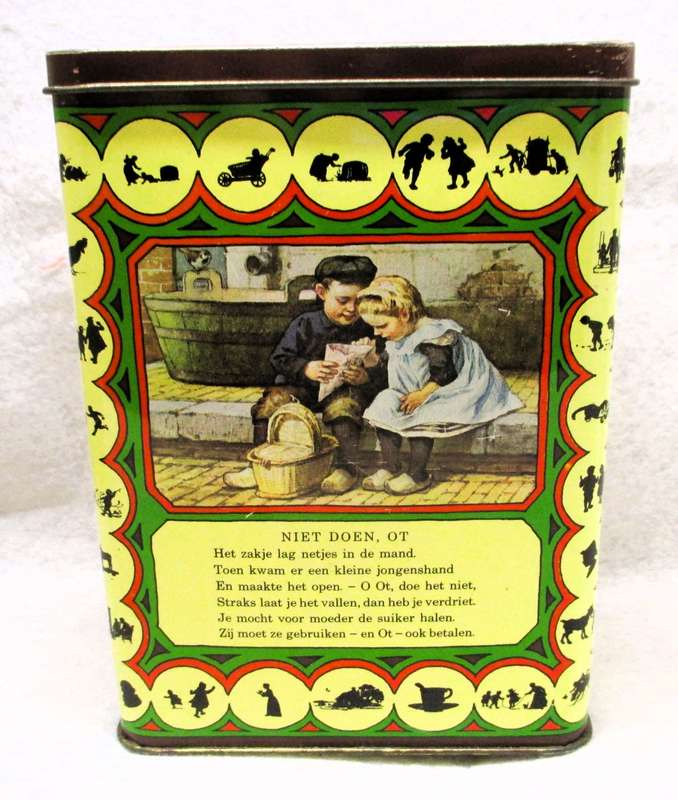 Vintage Dutch Ot and Sien tin, Nursery Rhyme Tin  Royco 170x120x80mm