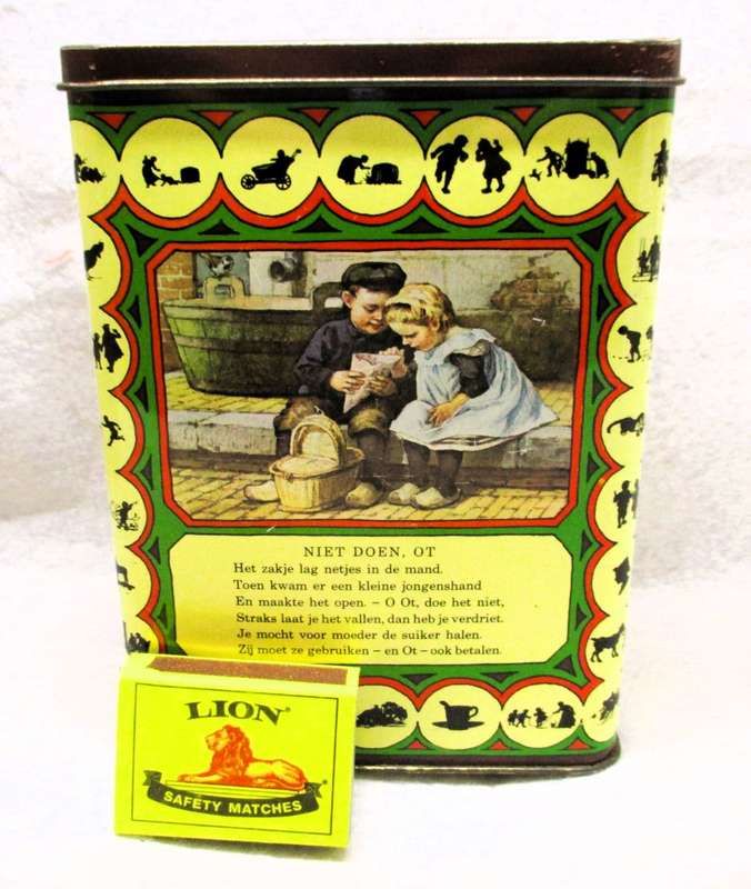 Vintage Dutch Ot and Sien tin, Nursery Rhyme Tin  Royco 170x120x80mm