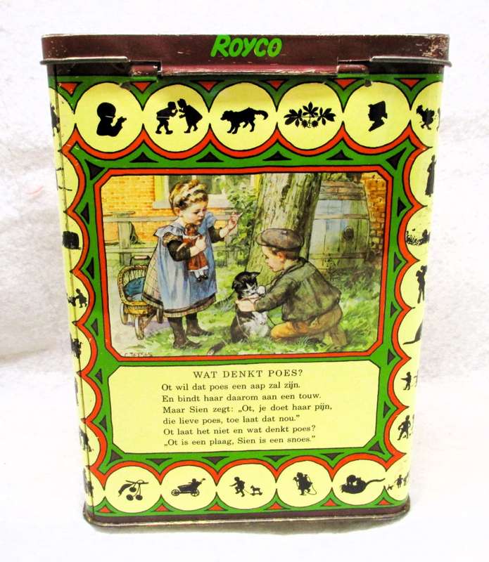 Vintage Dutch Ot and Sien tin, Nursery Rhyme Tin  Royco 170x120x80mm
