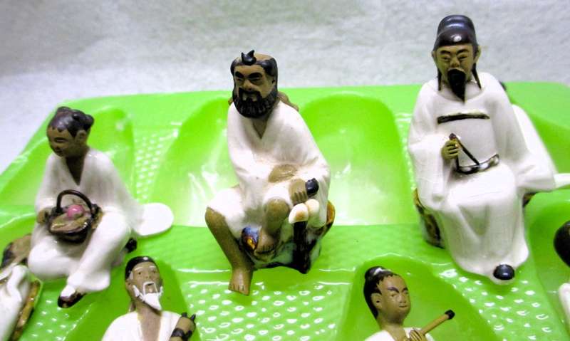 Vintage Chinese Eight Immortals figures hand painted Porcelain. In original box. Spotless.