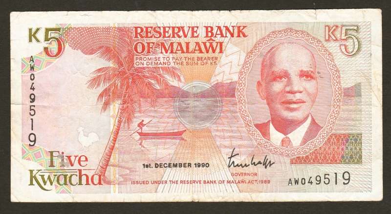 Malawi 5 Kwacha 1990 Bank Note