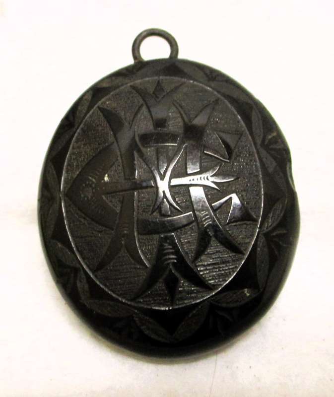 Lot of 3 Very Fine Victorian Jet-Onyx Mourning Memento Pendant and brooches,silver and gold finishes