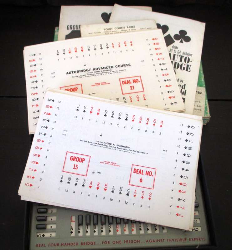 Vintage Complete 1950`s Autobridge Play-Yourself Card Game Set in box with cards and booklets.
