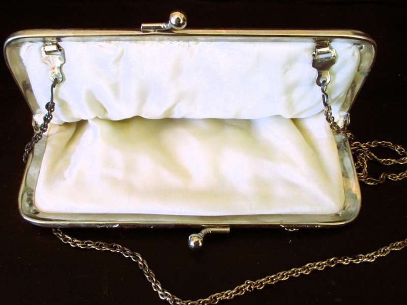 Vtg Beaded HandBag Silver & Clear Evening Purse Prom Wedding 60s 70s