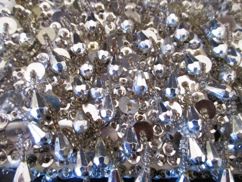 Vtg Beaded HandBag Silver & Clear Evening Purse Prom Wedding 60s 70s