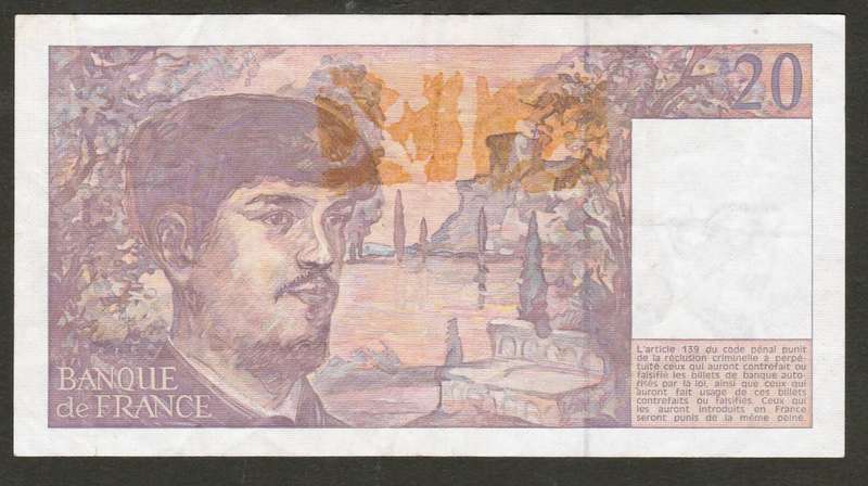 France, 20 Francs, 1993 Bank Note.