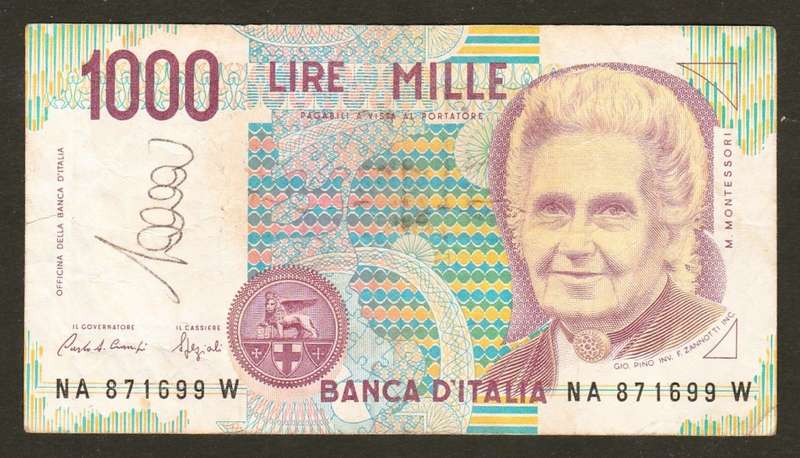 1000 Lire ITALY 1990 Bank Note.