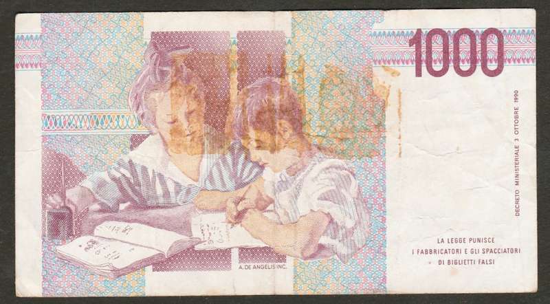 1000 Lire ITALY 1990 Bank Note.